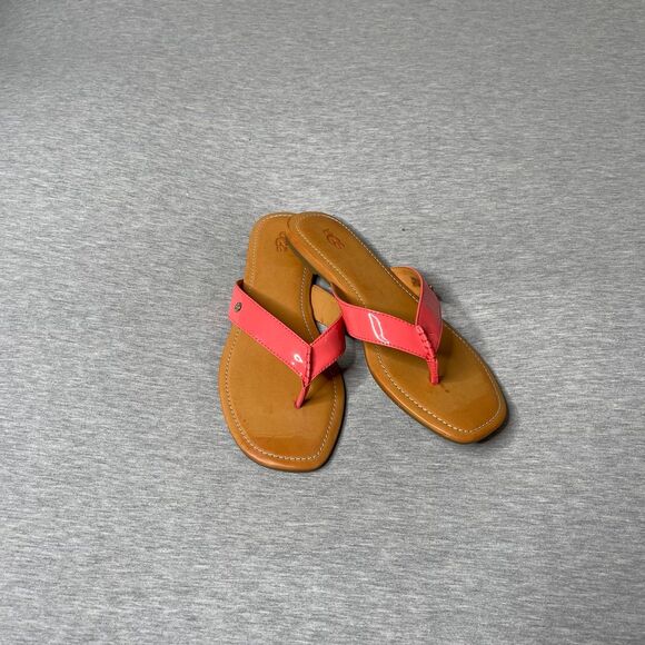 UGG Women’s Tuolumne Peach Pink Leather Casual Flip Flop Sandals - Picture 6 of 8